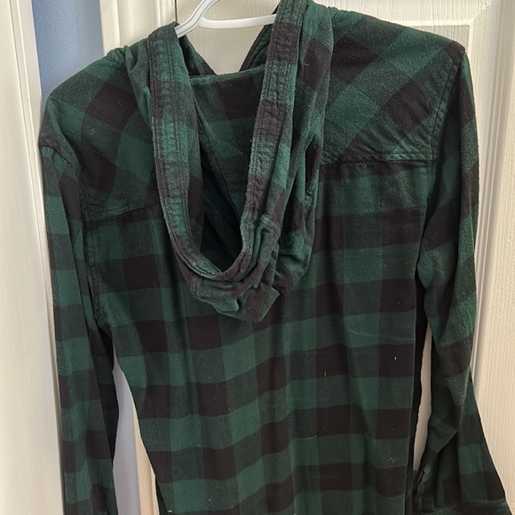Plaid button down, forest green & black, hood in the back! - Picture 2 of 2